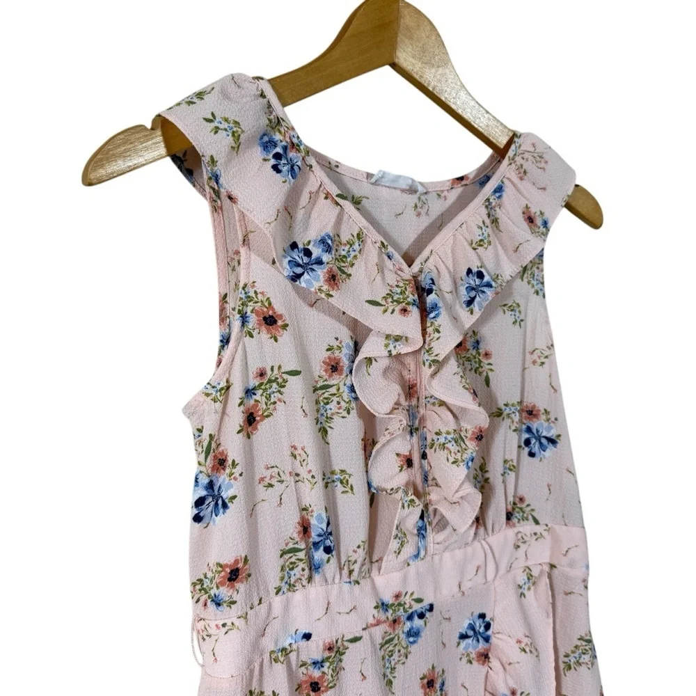 Knit Works Pink Floral Ruffled Boho Dress Girls XL 16
